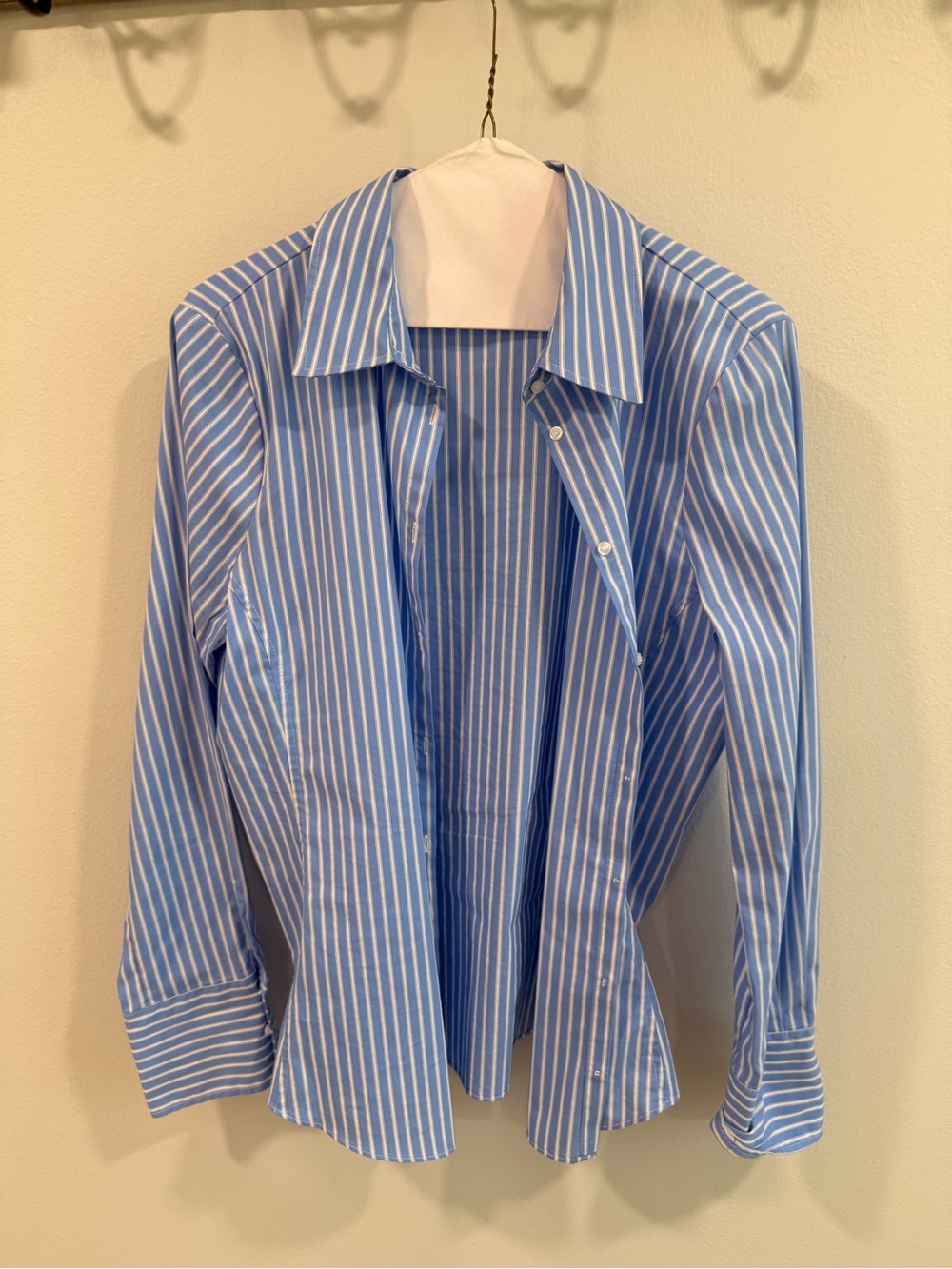 Zara Blue & White Stripe Button-Up Shirt Jacket